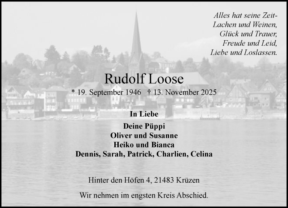  Traueranzeige für Rudolf Loose vom 22.11.2025 aus Wochenend Anzeiger
