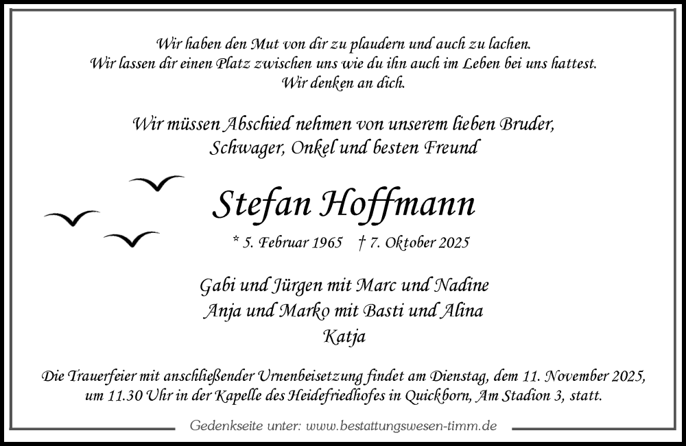  Traueranzeige für Stefan Hoffmann vom 08.11.2025 aus Umschau