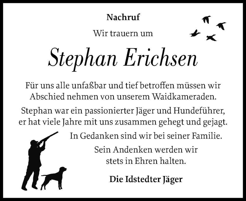  Traueranzeige für Stephan Erichsen vom 08.11.2025 aus Schleswiger Nachrichten, Schlei-Bote
