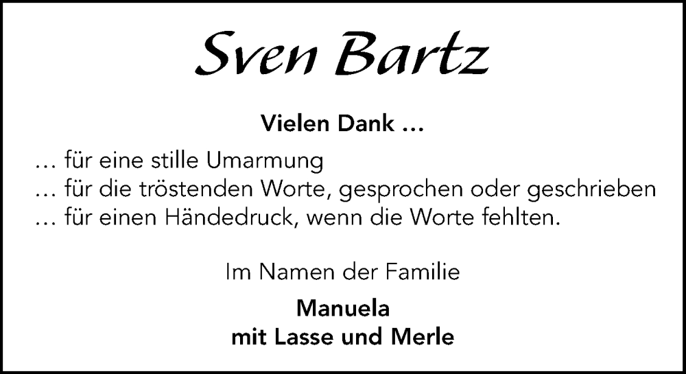  Traueranzeige für Sven Bartz vom 29.11.2025 aus MARKT Ratzeburg/Mölln