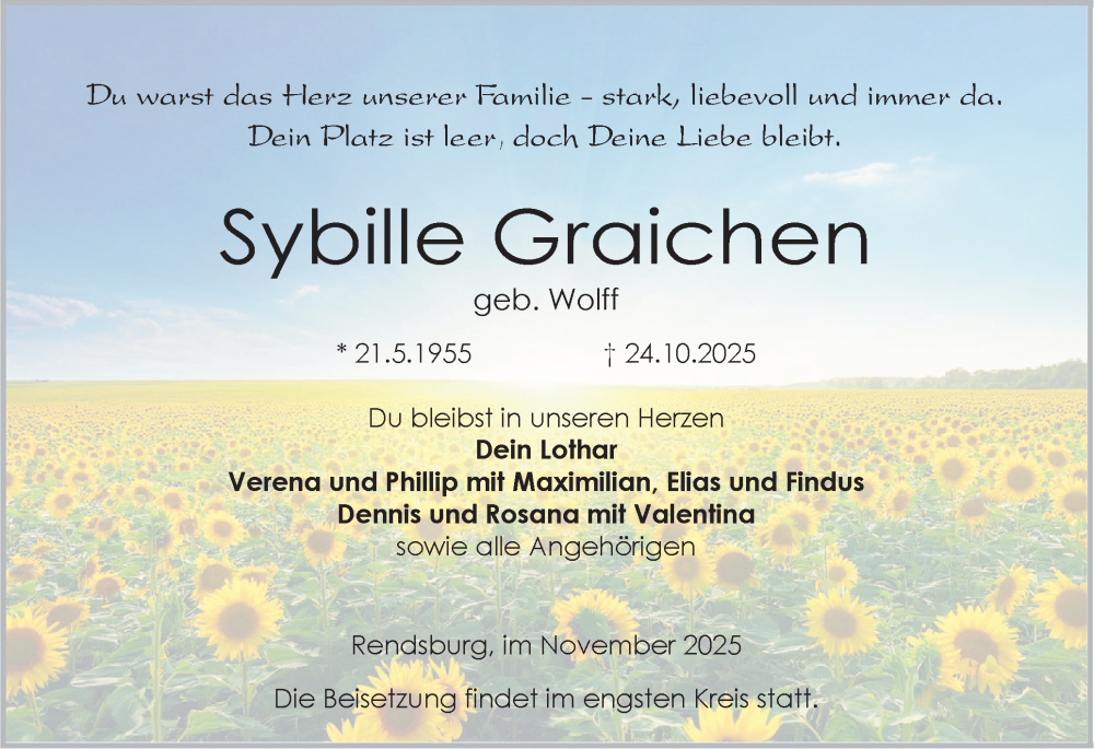  Traueranzeige für Sybille Graichen vom 08.11.2025 aus Schleswig-Holsteinische Landeszeitung