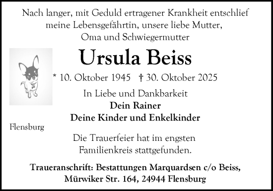 Traueranzeige von Ursula Beiß von Flensburger Tageblatt