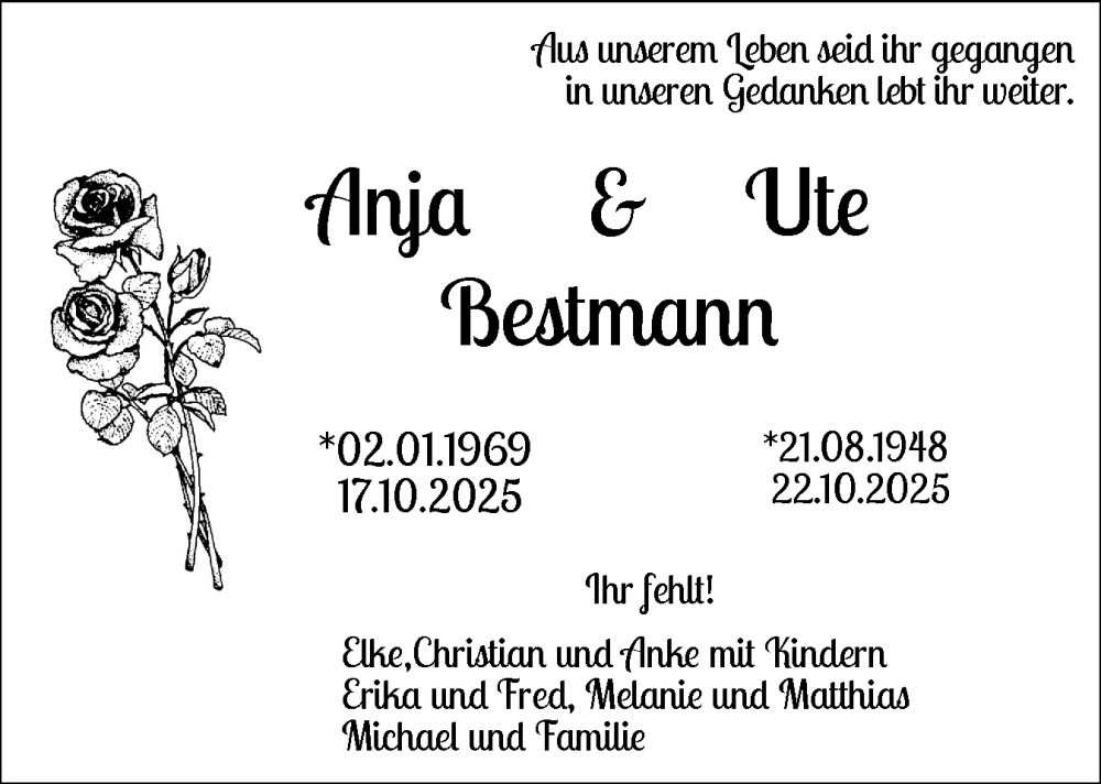  Traueranzeige für Ute Bestmann vom 15.11.2025 aus Region Pinneberg und tip Pinneberg