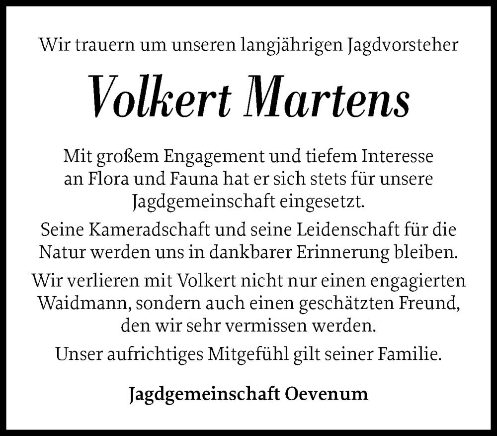  Traueranzeige für Volkert Martens vom 14.11.2025 aus Der Insel-Bote