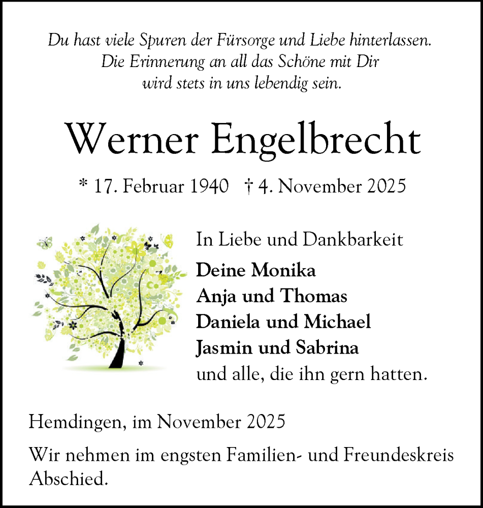  Traueranzeige für Werner Engelbrecht vom 15.11.2025 aus Elmshorner Nachrichten, Barmstedter Zeitung