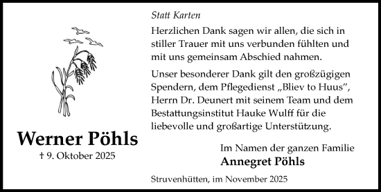 Traueranzeige von Werner Pöhls von Umschau