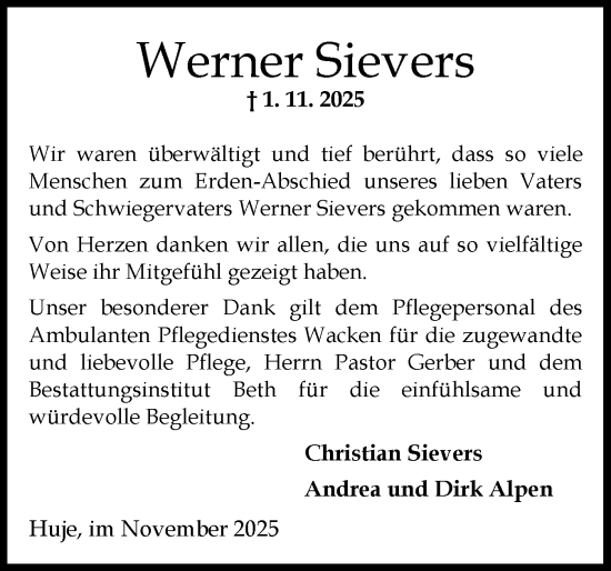 Traueranzeige von Werner Sievers von Norddeutsche Rundschau, Wilstersche Zeitung, Glückstädter Fortuna