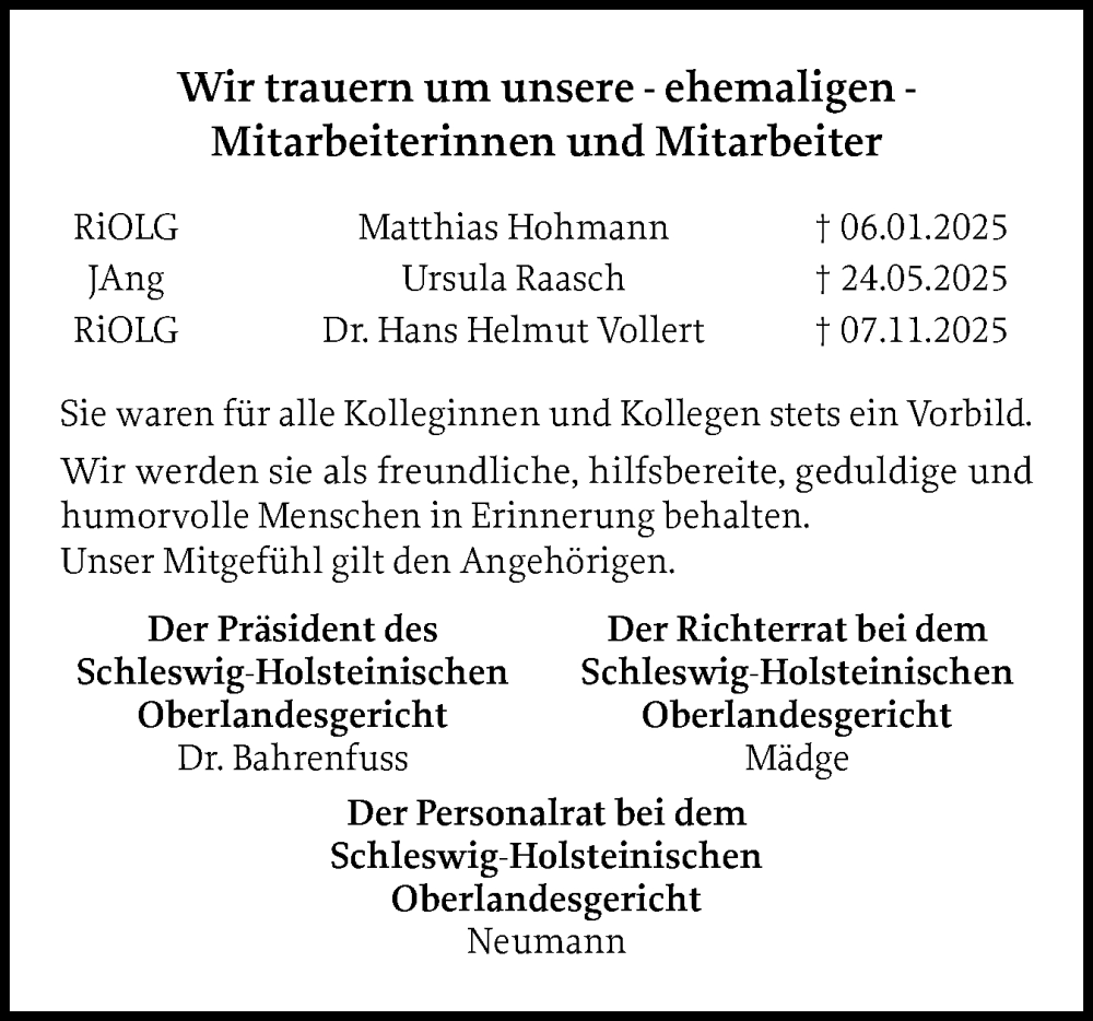  Traueranzeige für Wir trauern 2025 vom 22.11.2025 aus Schleswiger Nachrichten, Schlei-Bote
