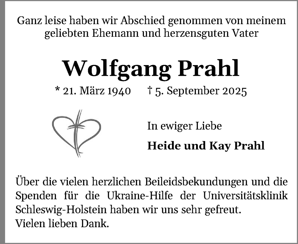  Traueranzeige für Wolfgang Prahl vom 08.11.2025 aus Wedel-Schulauer Tageblatt, tip Wedel-Schulauer Tageblatt, tip Rissener Rundschau