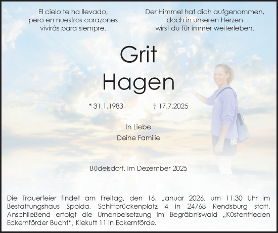 Traueranzeige von Grit Hagen von Digitale Anzeige