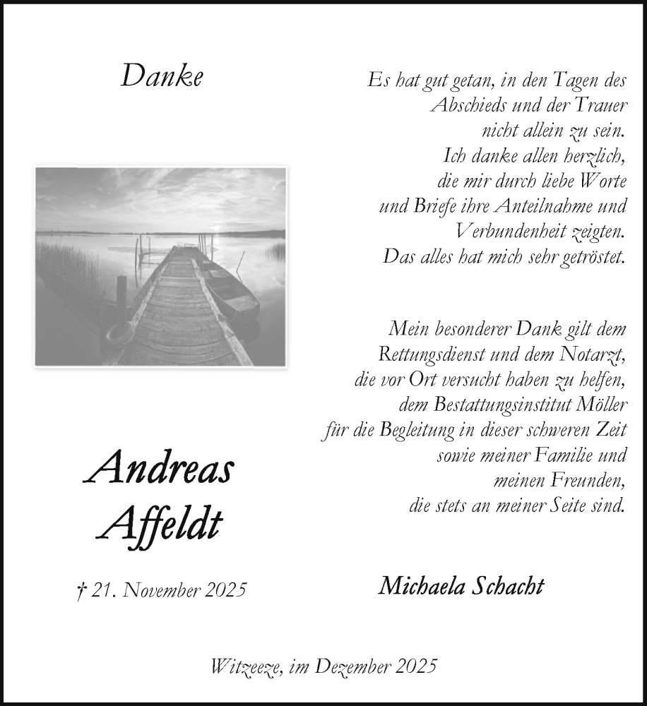  Traueranzeige für Andreas Affeldt vom 20.12.2025 aus Wochenend Anzeiger