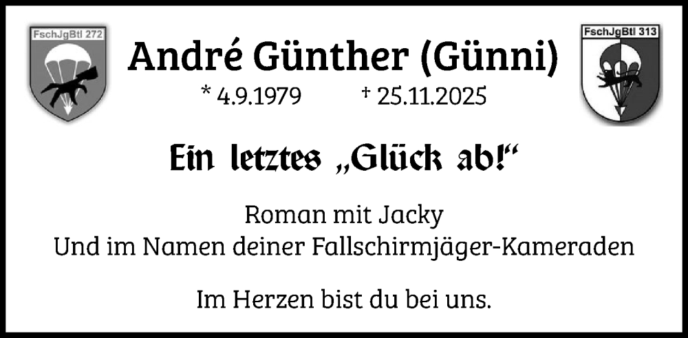  Traueranzeige für André Günther vom 06.12.2025 aus Wochenend Anzeiger