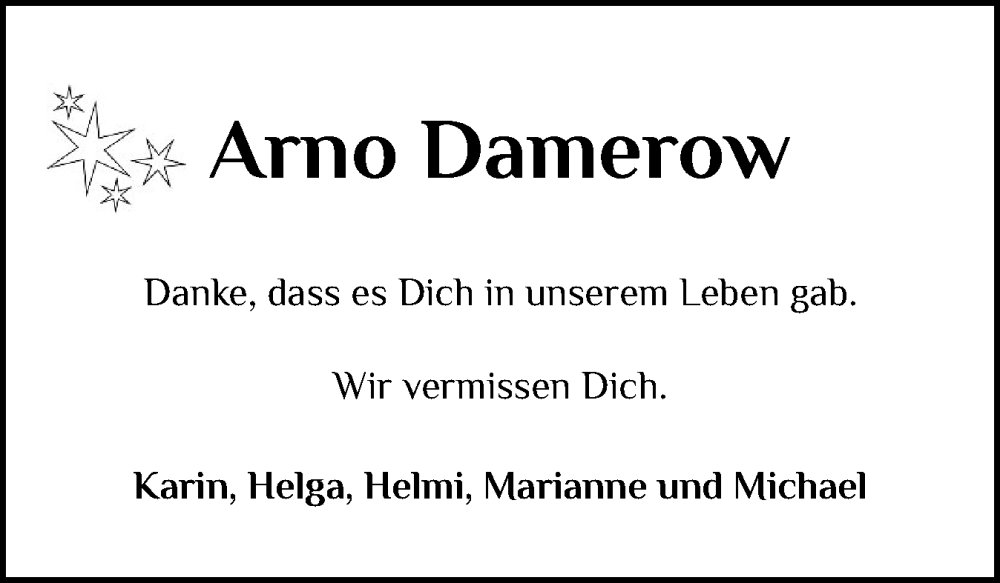  Traueranzeige für Arno Damerow vom 13.12.2025 aus Holsteinischer Courier