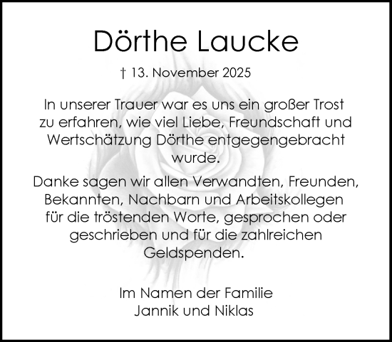 Traueranzeige von Dörthe Laucke von Schleswig-Holsteinische Landeszeitung