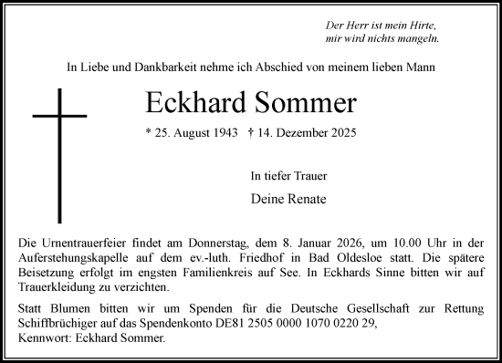 Traueranzeige von Eckhard Sommer von MARKT Bad Oldesloe/Reinfeld und Stormarner Tageblatt