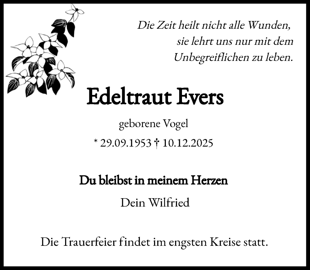  Traueranzeige für Edeltraut Evers vom 20.12.2025 aus Heimatspiegel