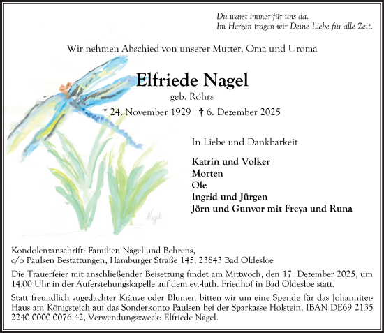 Traueranzeige von Elfriede Nagel von MARKT Bad Oldesloe/Reinfeld und Stormarner Tageblatt