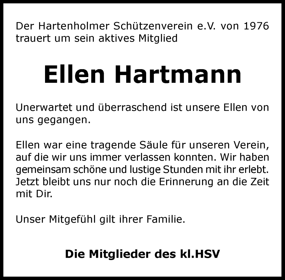  Traueranzeige für Ellen Hartmann vom 06.12.2025 aus Umschau