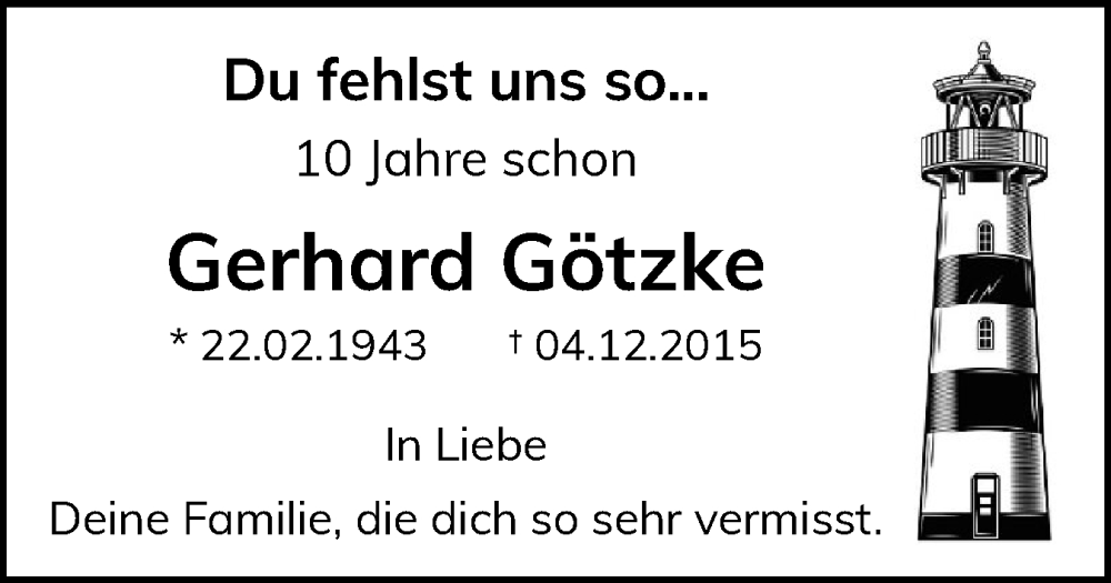  Traueranzeige für Gerhard Götzke vom 06.12.2025 aus Schleswiger Nachrichten, Schlei-Bote