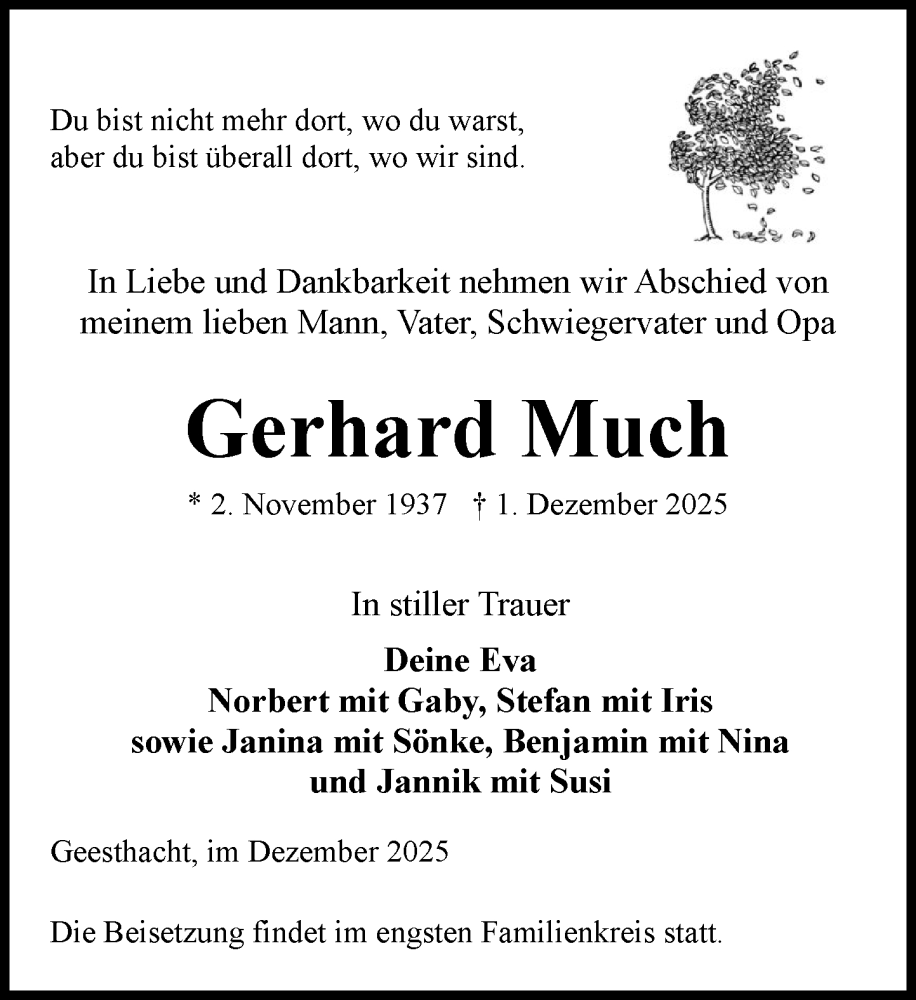  Traueranzeige für Gerhard Much vom 27.12.2025 aus Wochenend Anzeiger