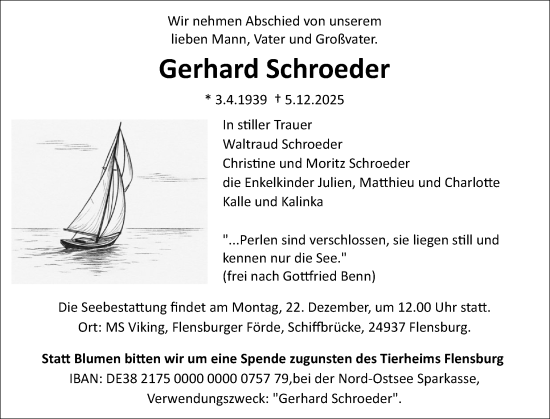 Traueranzeige von Gerhard Schroeder von Flensburger Tageblatt