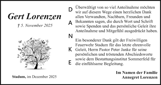 Traueranzeige von Gert Lorenzen von Husumer Nachrichten, Nordfriesland Tageblatt
