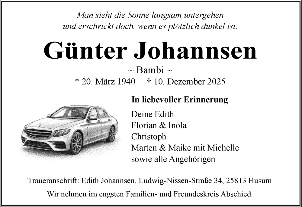 Traueranzeige für Günter Johannsen vom 17.12.2025 aus Husumer Nachrichten, Nordfriesland Tageblatt