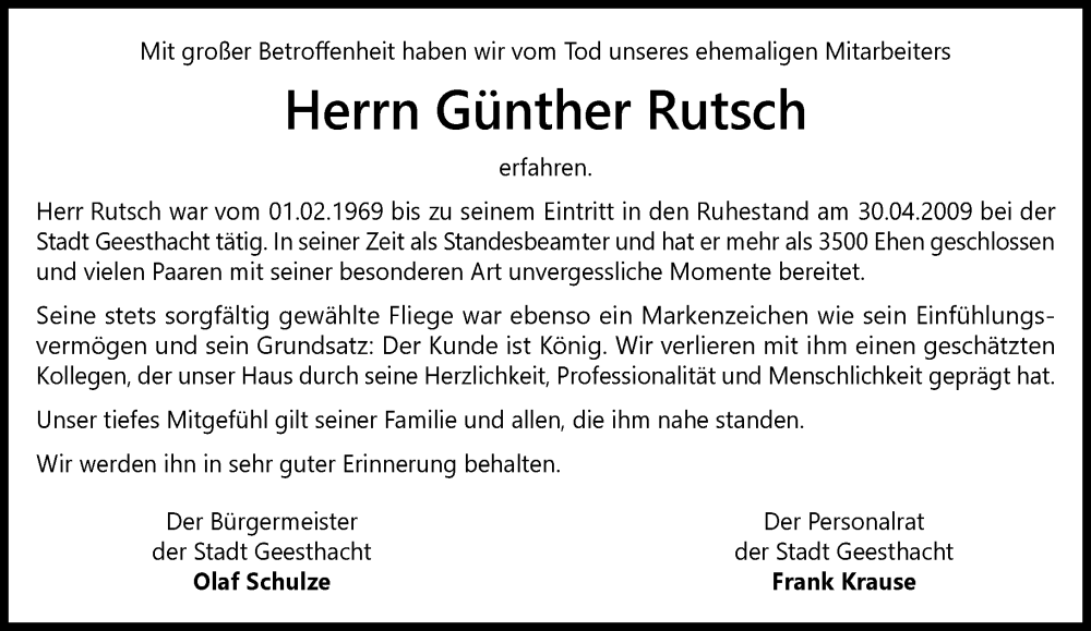  Traueranzeige für Günther Rutsch vom 13.12.2025 aus Wochenend Anzeiger