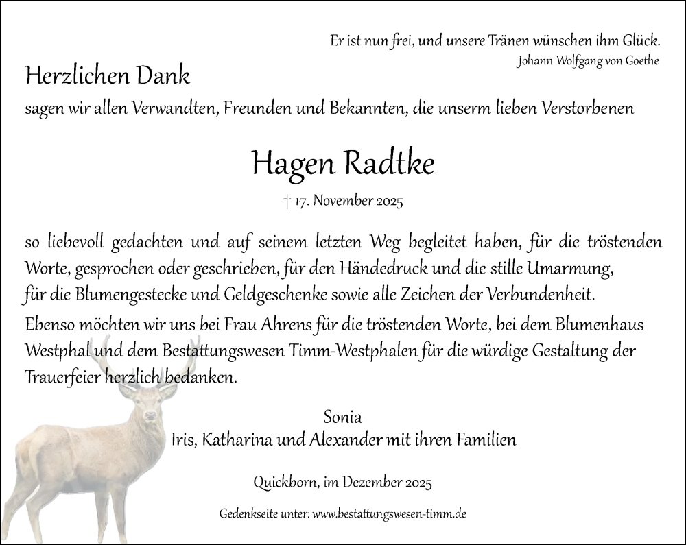  Traueranzeige für Hagen Radtke vom 20.12.2025 aus Umschau