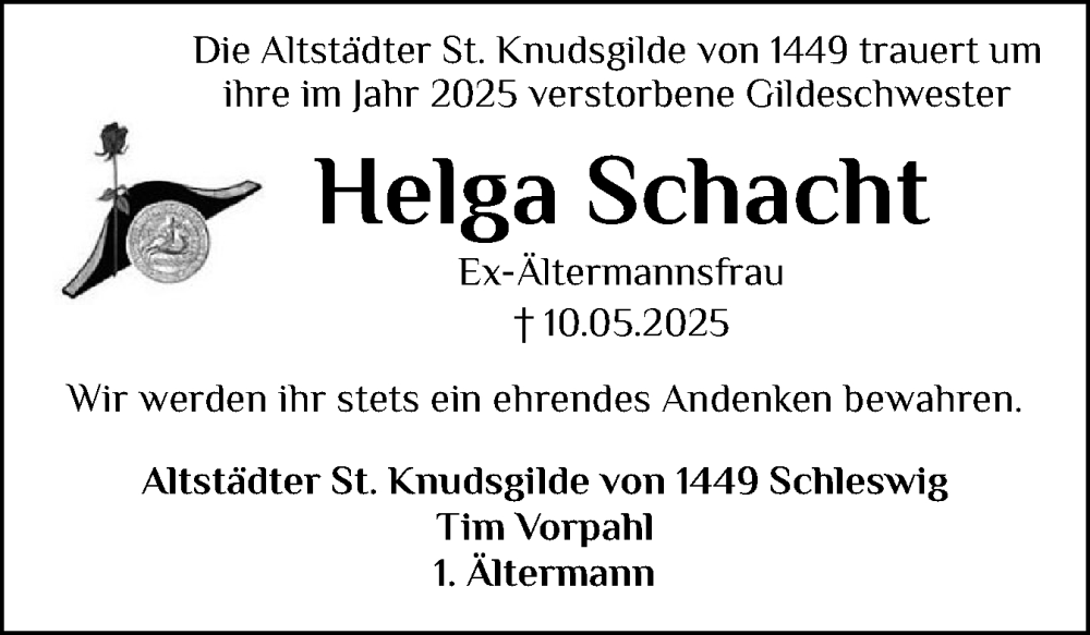  Traueranzeige für Helga Schacht vom 27.12.2025 aus Schleswiger Nachrichten, Schlei-Bote