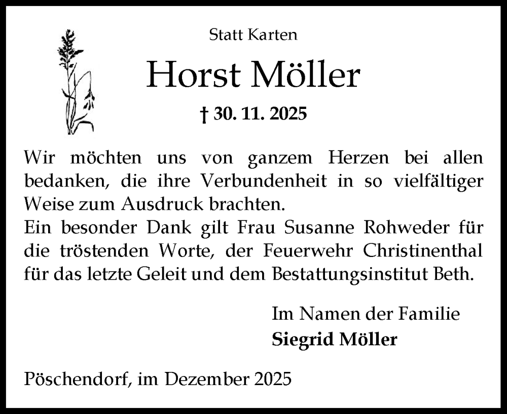  Traueranzeige für Horst Möller vom 20.12.2025 aus Norddeutsche Rundschau, Wilstersche Zeitung, Glückstädter Fortuna