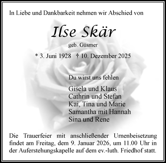 Traueranzeige von Ilse Skär von MARKT Bad Oldesloe/Reinfeld und Stormarner Tageblatt