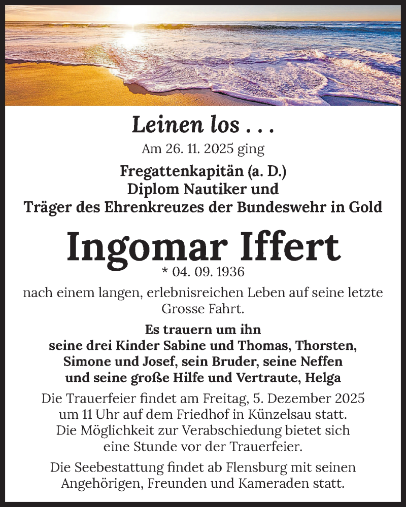 Traueranzeige für Ingomar Iffert vom 02.12.2025 aus Flensburger Tageblatt