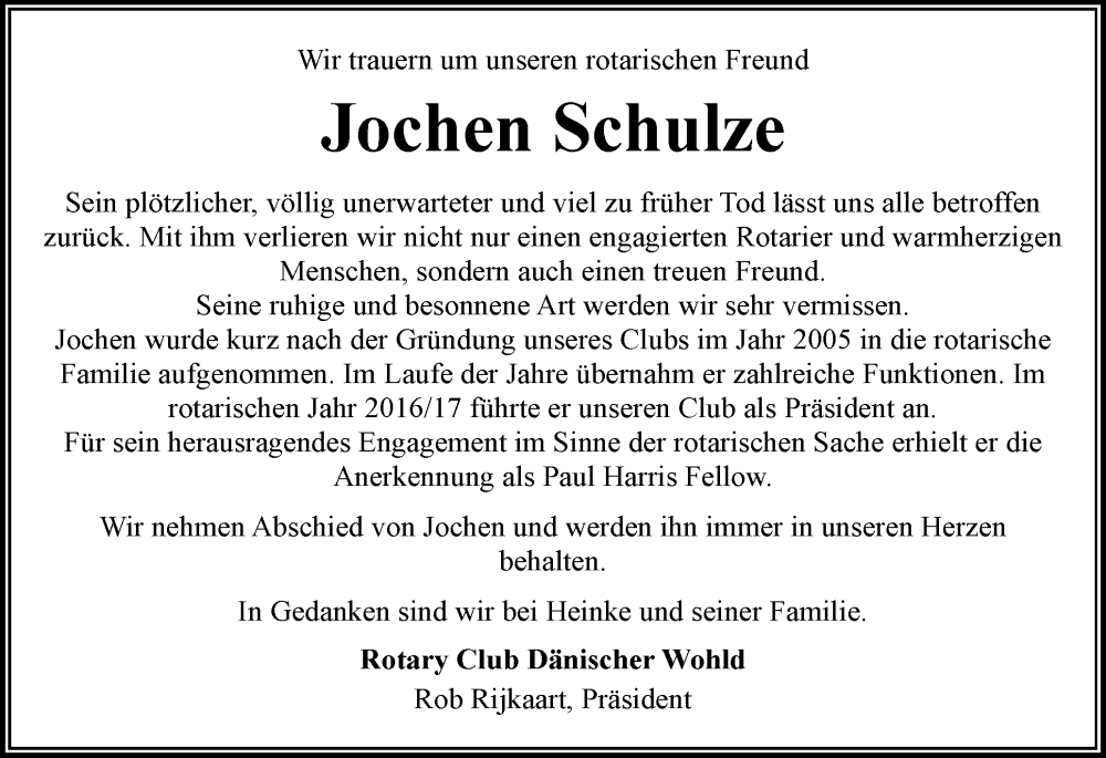  Traueranzeige für Jochen Schulze vom 06.12.2025 aus Eckernförder Zeitung, Hallo Eckernförde