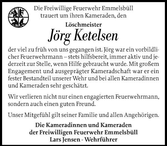 Traueranzeige von Jörg Ketelsen von Husumer Nachrichten, Nordfriesland Tageblatt