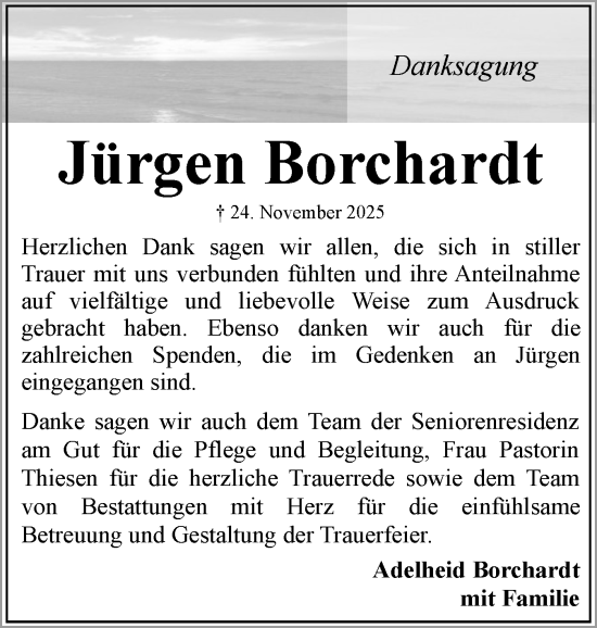 Traueranzeige von Jürgen Borchardt von Flensburger Tageblatt