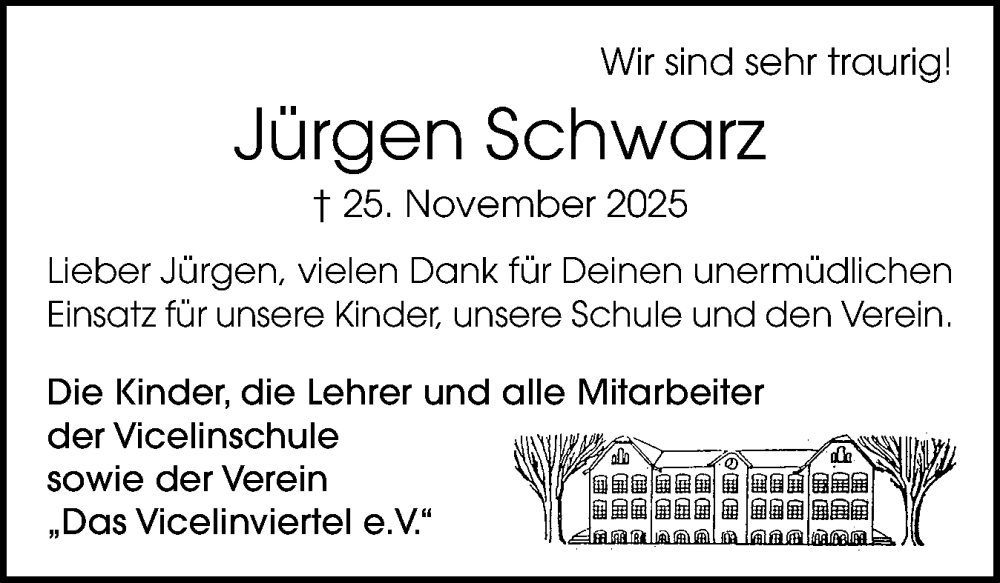  Traueranzeige für Jürgen Schwarz vom 06.12.2025 aus Holsteinischer Courier