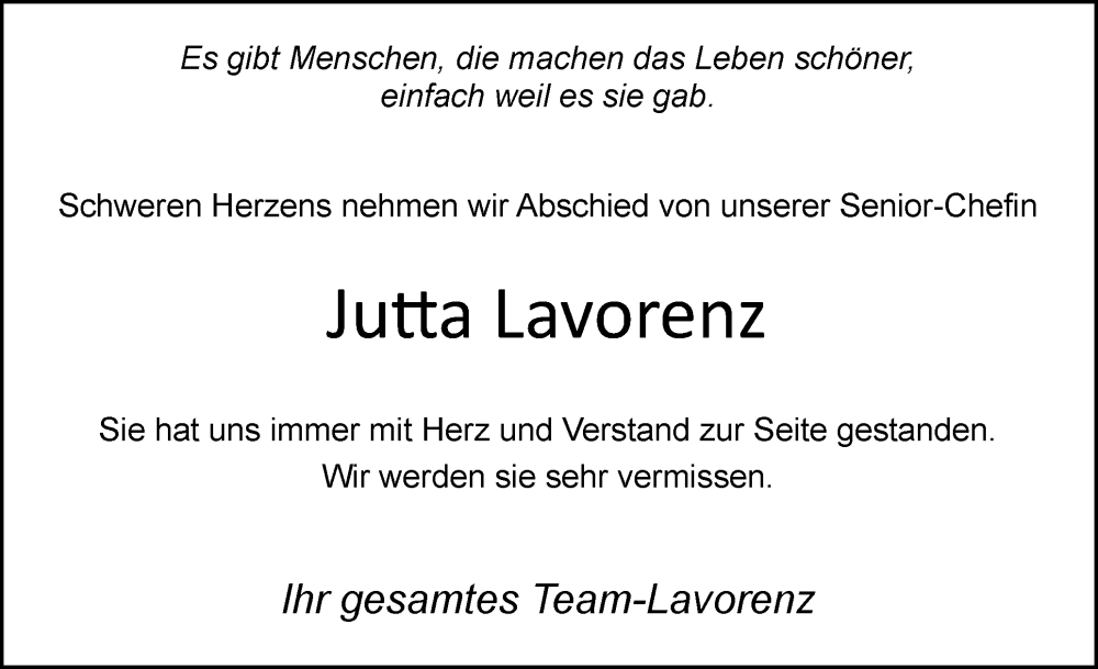  Traueranzeige für Jutta Lavorenz vom 13.12.2025 aus Uetersener Nachrichten, Der tip am Wochenende