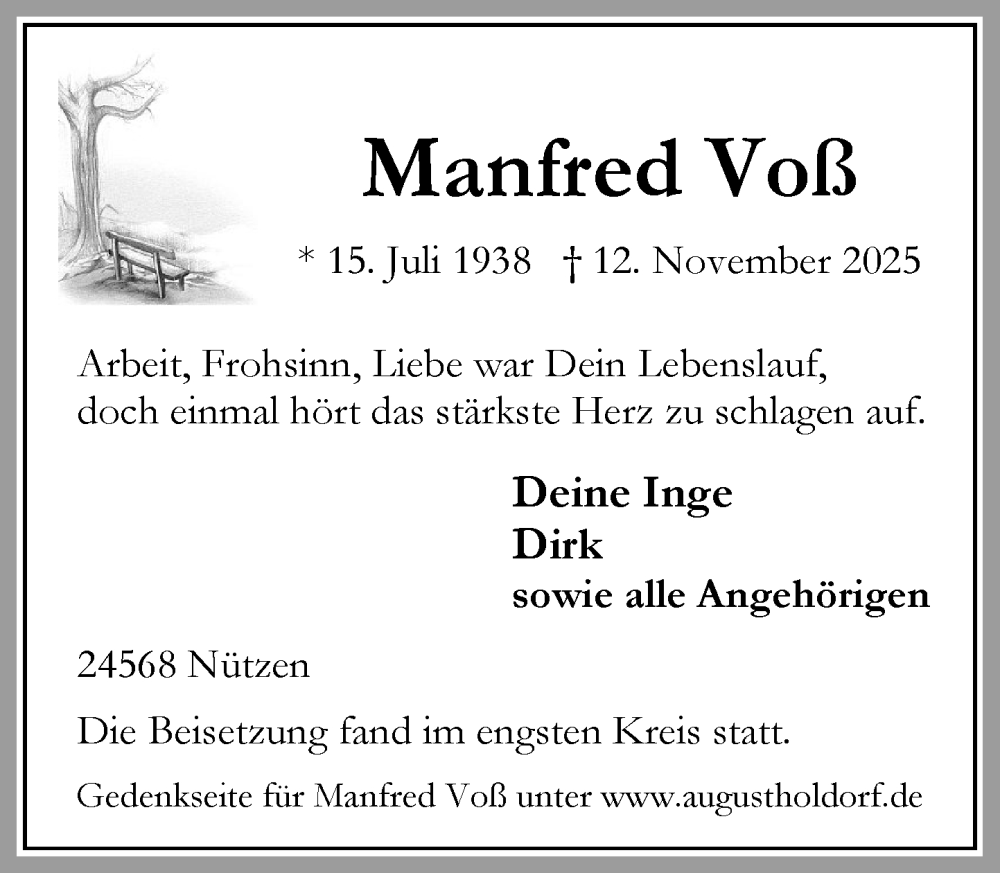  Traueranzeige für Manfred Voß vom 13.12.2025 aus Umschau