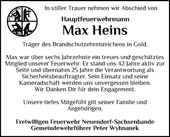 Traueranzeige von Max Heins von Norddeutsche Rundschau, Wilstersche Zeitung, Glückstädter Fortuna
