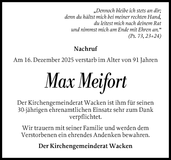 Traueranzeige von Max Meifort von Norddeutsche Rundschau, Wilstersche Zeitung, Glückstädter Fortuna