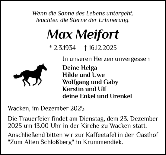 Traueranzeige von Max Meifort von Norddeutsche Rundschau, Wilstersche Zeitung, Glückstädter Fortuna