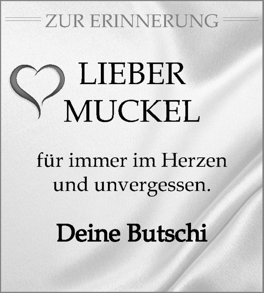 Traueranzeige für Muckel  vom 20.12.2025 aus MARKT Ratzeburg/Mölln