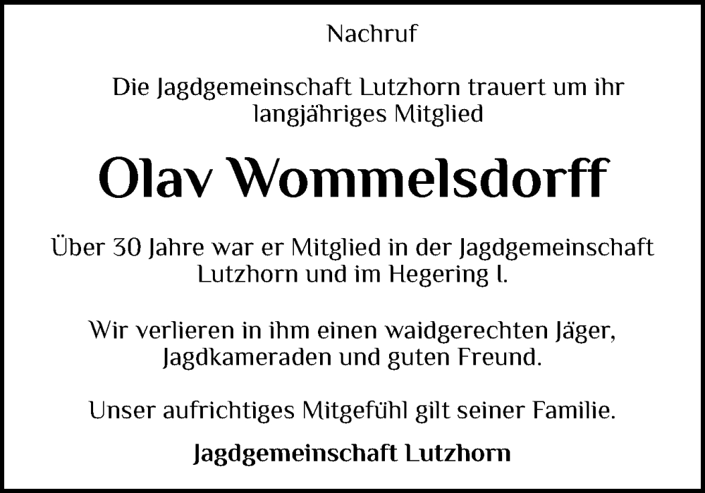  Traueranzeige für Olav Wommelsdorff vom 13.12.2025 aus Elmshorner Nachrichten, Barmstedter Zeitung