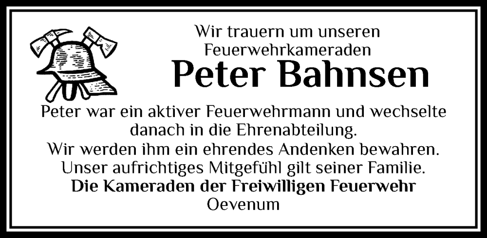  Traueranzeige für Peter Bahnsen vom 27.12.2025 aus Der Insel-Bote