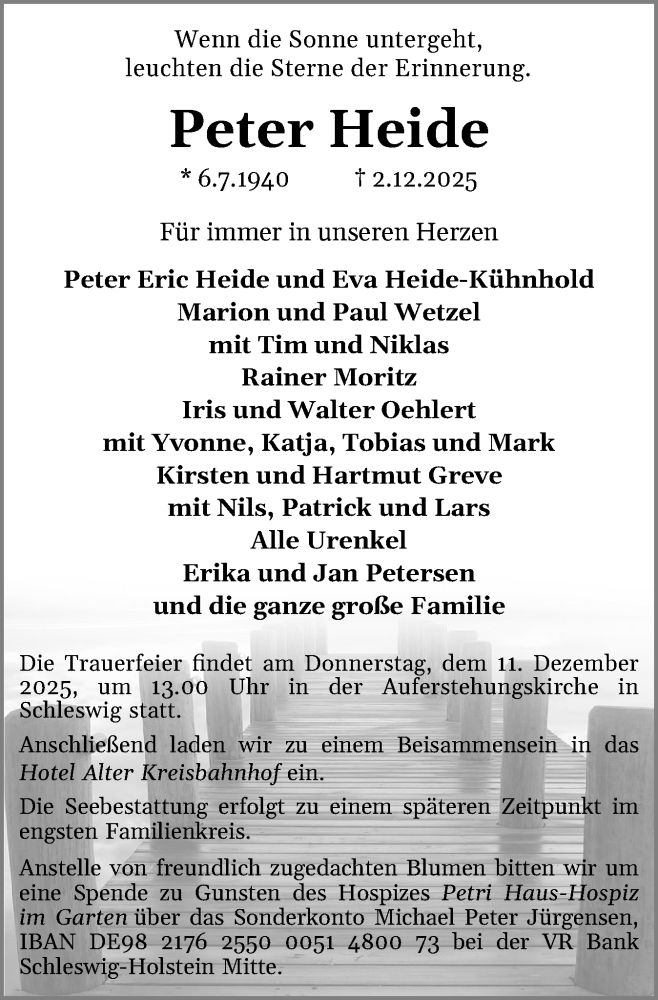  Traueranzeige für Peter Heide vom 06.12.2025 aus Schleswiger Nachrichten, Schlei-Bote