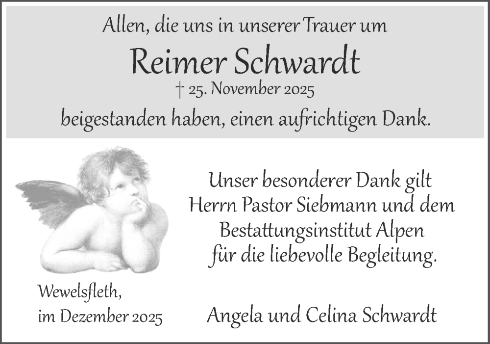  Traueranzeige für Reimer Schwardt vom 20.12.2025 aus Norddeutsche Rundschau, Wilstersche Zeitung, Glückstädter Fortuna