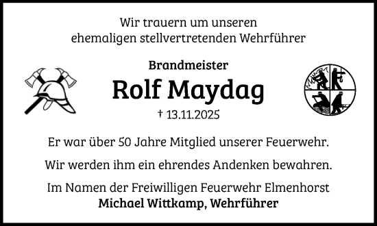 Traueranzeige von Rolf Maydag von Wochenend Anzeiger
