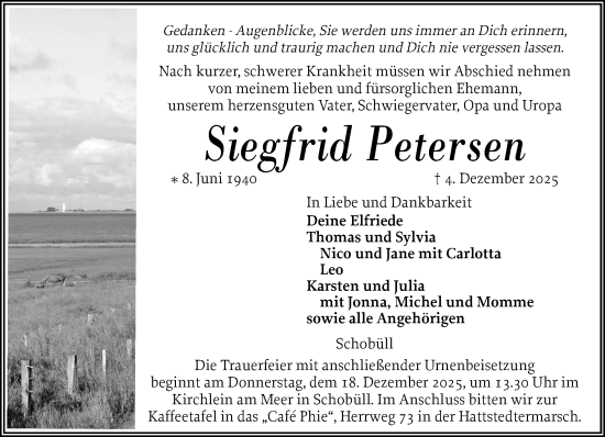 Traueranzeige von Siegfrid Petersen von Husumer Nachrichten, Nordfriesland Tageblatt