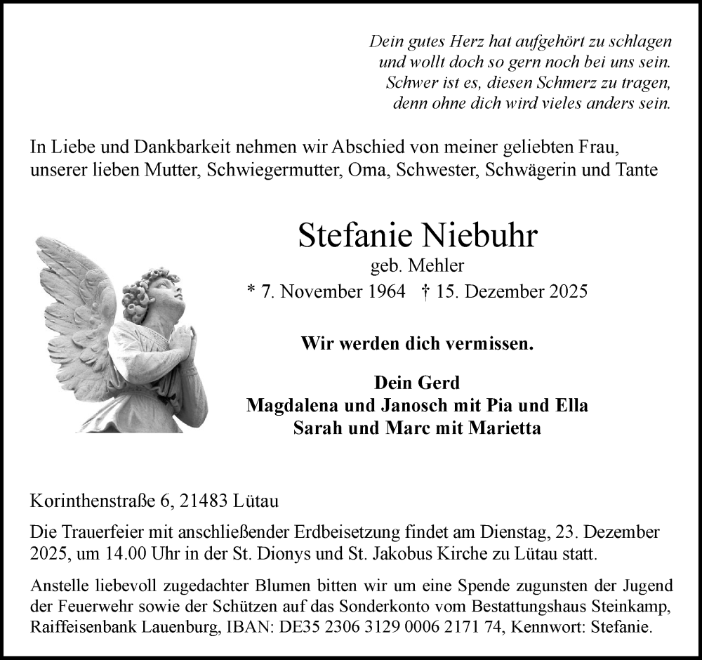  Traueranzeige für Stefanie Niebuhr vom 20.12.2025 aus Wochenend Anzeiger